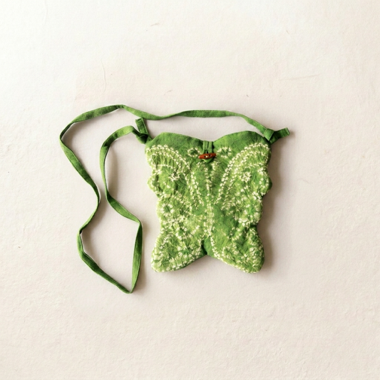 1pc, Light Green Quilted Cotton Fabric Butterfly Crossbody Pouch Bag