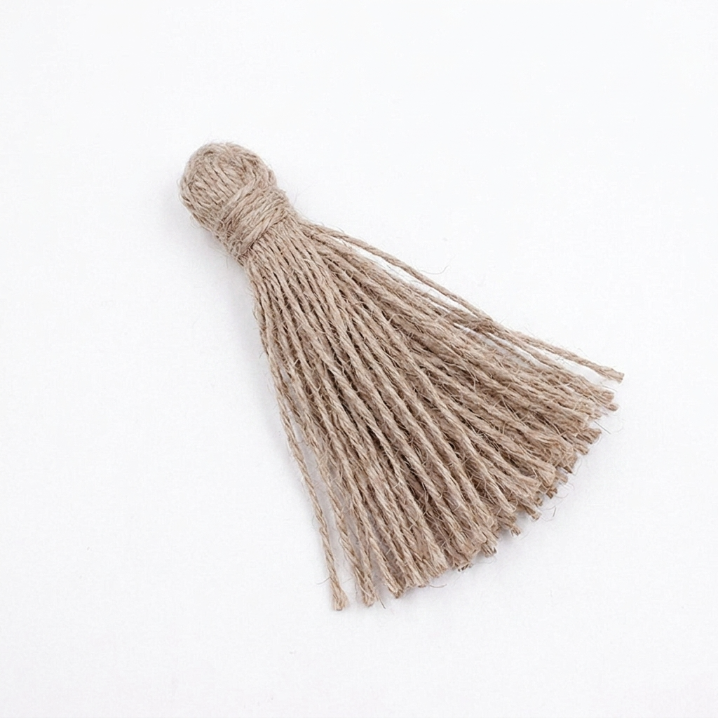Handmade Rustic Jute Fiber Tassel Ornament w/ Ribbon Handmade