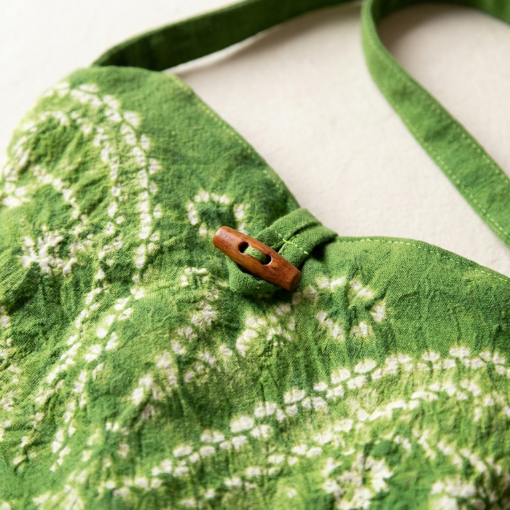 1pc, Light Green Quilted Cotton Fabric Butterfly Crossbody Pouch Bag