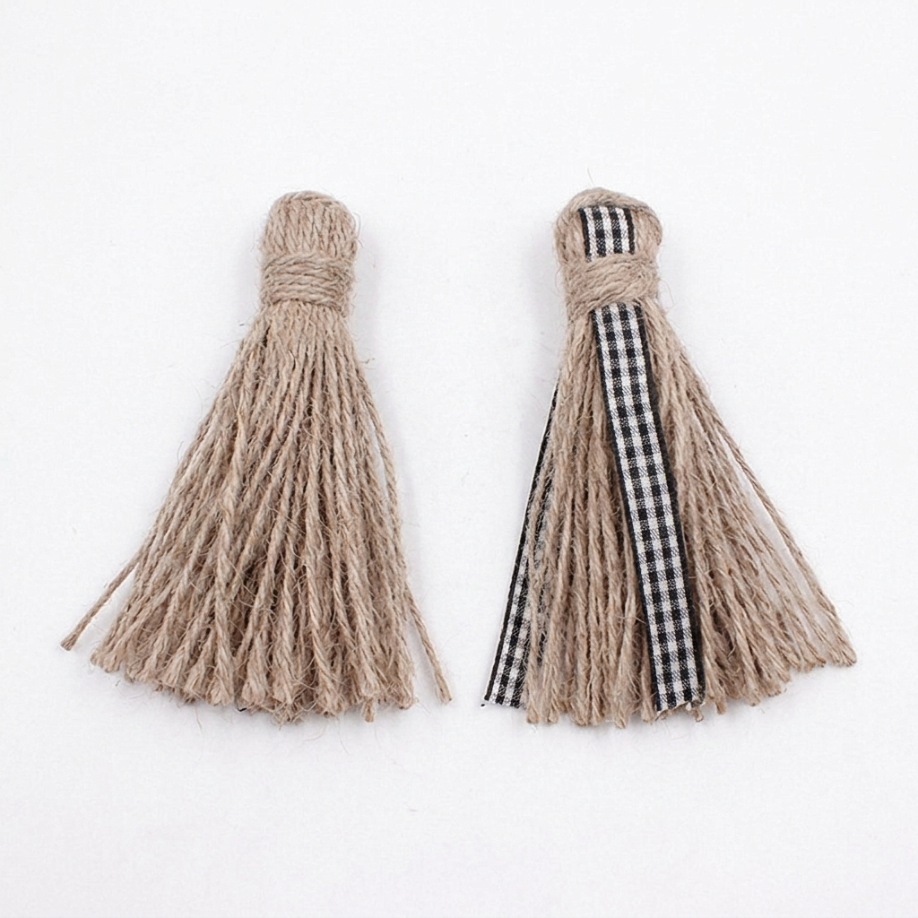 Handmade Rustic Jute Fiber Tassel Ornament w/ Ribbon Handmade