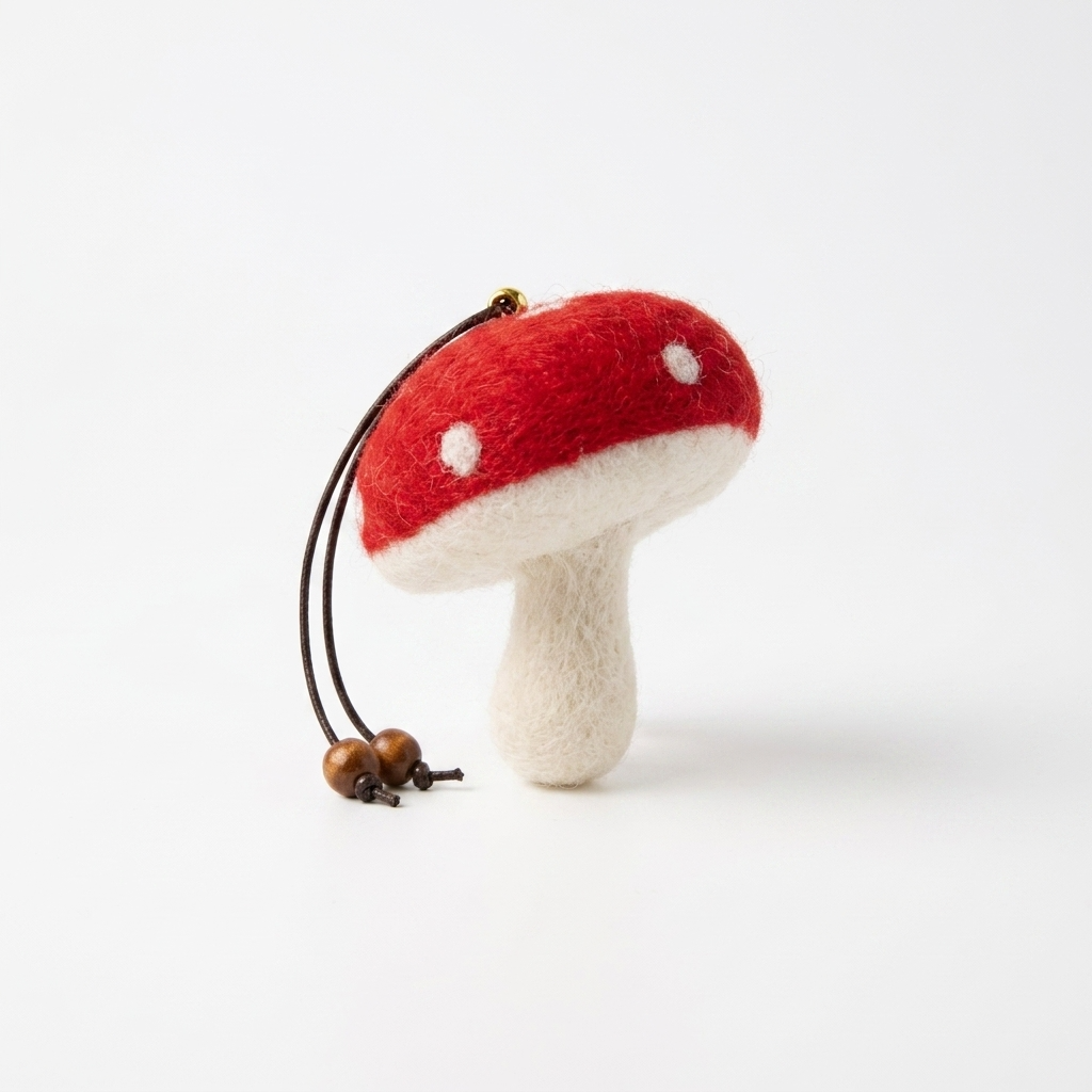 2pc, Red Mushroom Wool Felt Bag Charm Key Chain