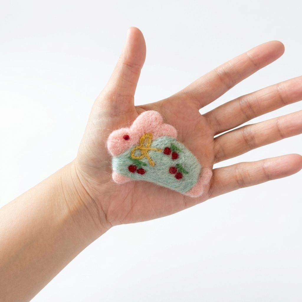 Pastel Pink Cherry Leaping Bunny Felt Charm Figurine Component