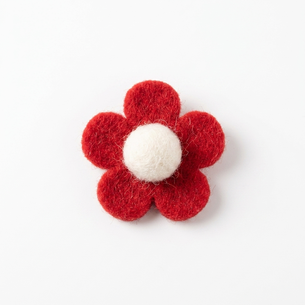 5pc, Red Blue Classic Red Daisy Wool Felt Charm Ornament