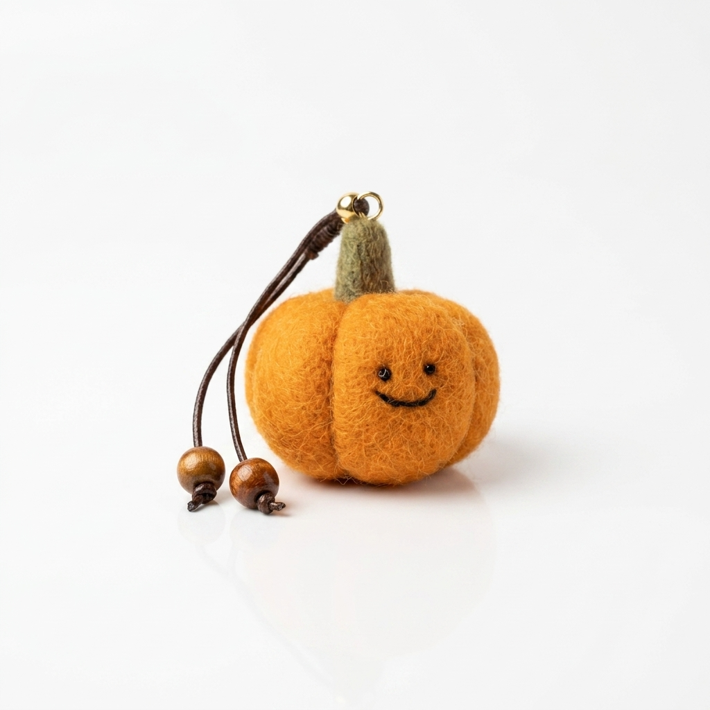 2pc, Smiley Face Orange Pumpkin Wool Felt Bag Charm Key Chain