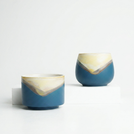 Ocean Teal Dipped Yellow Glaze Matte EMPTY Ceramic Candle Vessel Jar