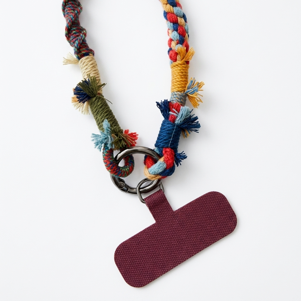 2 colors Handmade Colorful Braided Woven Cotton Fabric Phone Chain Strap