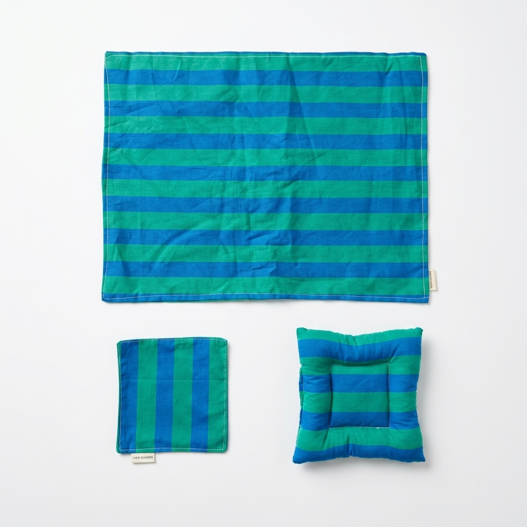 Nautical Blue Tropical Green Striped Placemats & Coasters