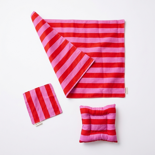 Dragonfruit Pink and Crimson Red Striped Mats & Coasters