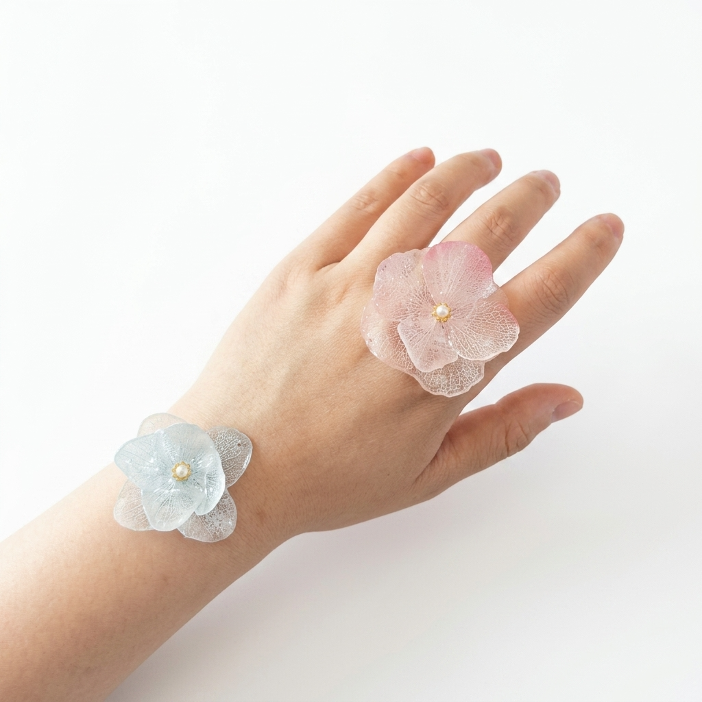 Pink Blue Real Hydrangea Flower Resin Pendant Charm Component