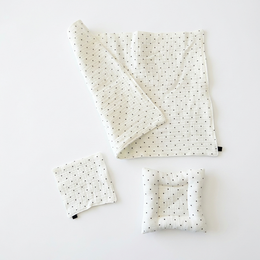 Black Polka Dot Cream White Cotton Placemats Coasters