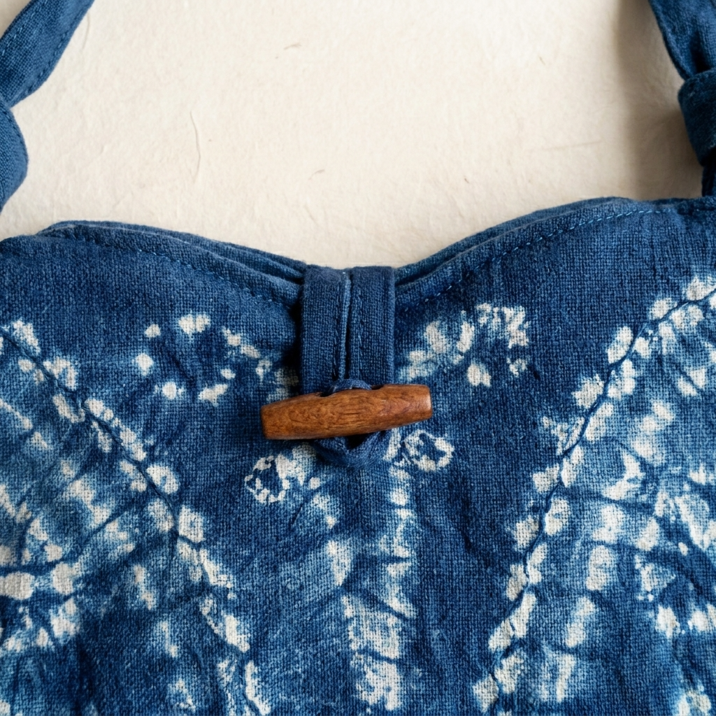 1pc, Indigo Blue Quilted Cotton Fabric Butterfly Crossbody Pouch Bag