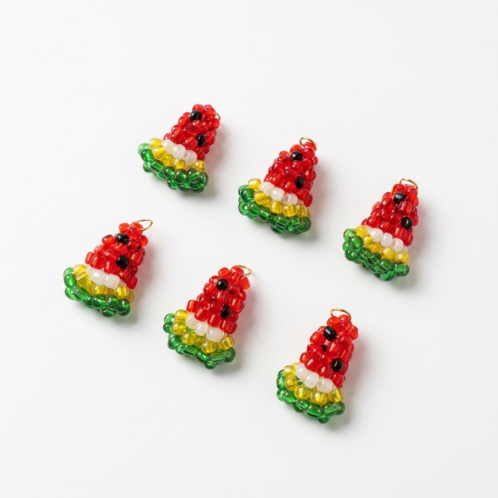 5pc, Handmade Mini Watermelon Slice Beaded Charm Ornament