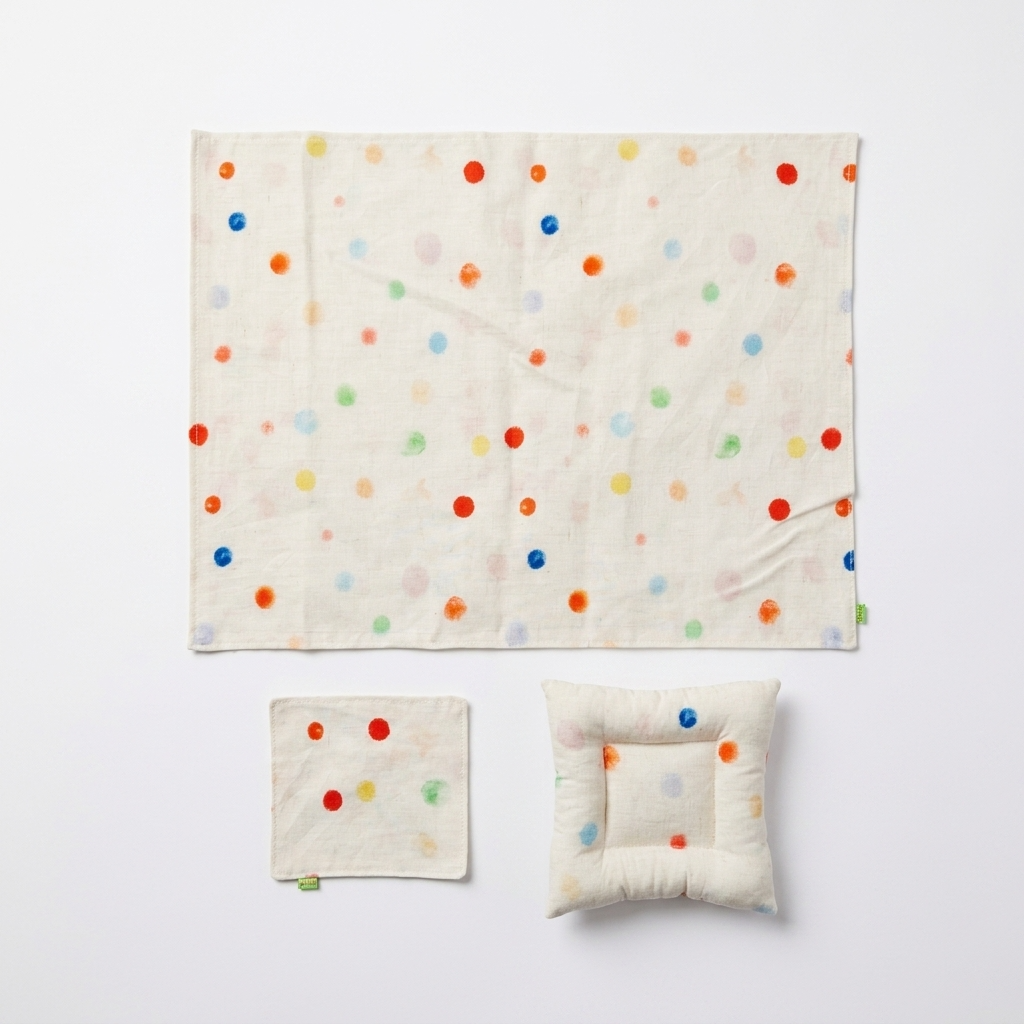 Pastel Watercolor Colorful Polka Dot Beige Cotton Placemats Coasters