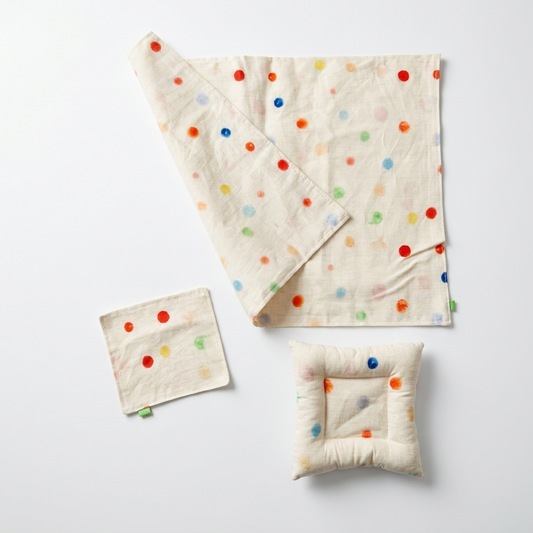 Pastel Watercolor Colorful Polka Dot Beige Cotton Placemats Coasters