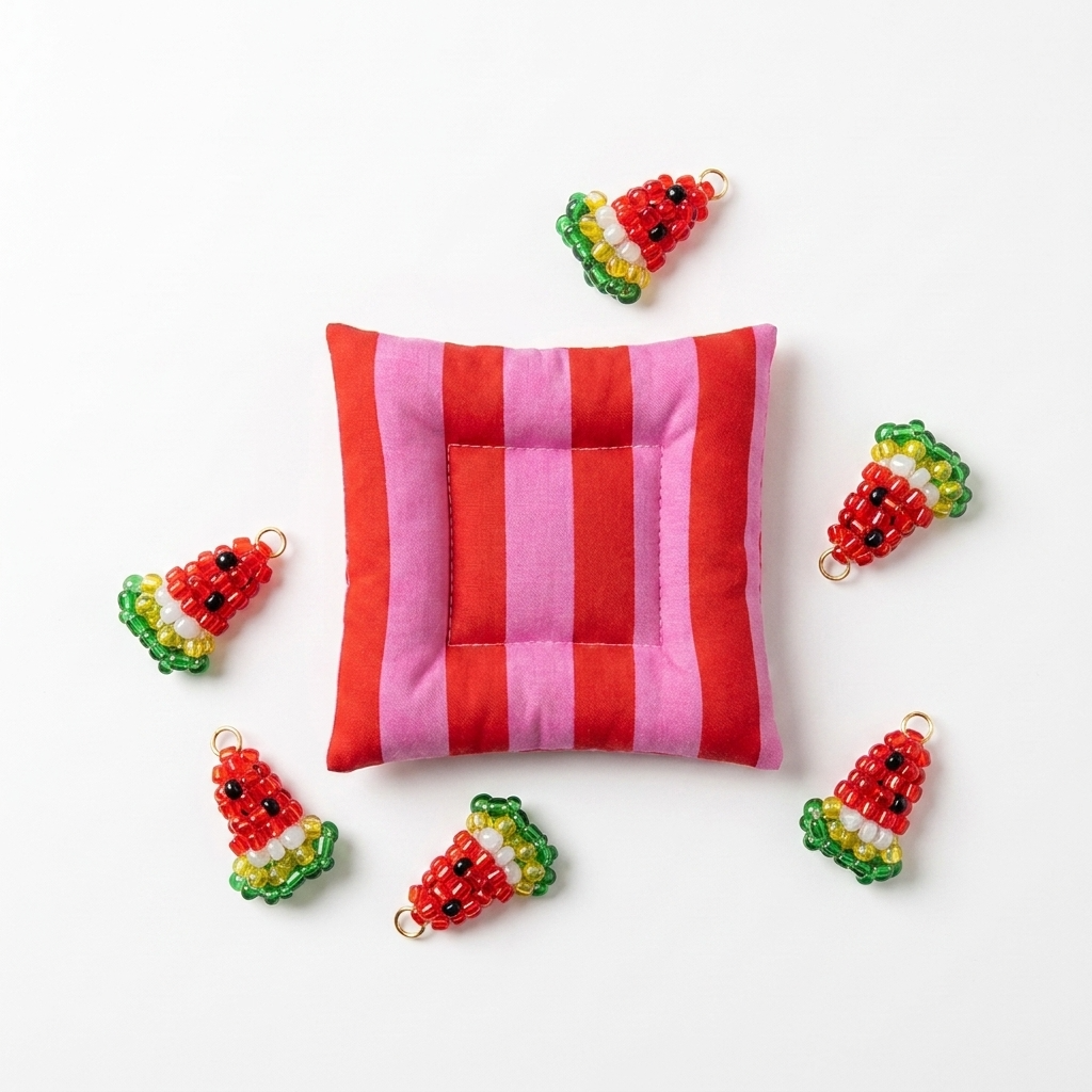 5pc, Handmade Mini Watermelon Slice Beaded Charm Ornament