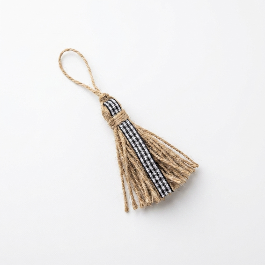 Rustic Jute Twine Checkered Tassel Trim Ornament Component