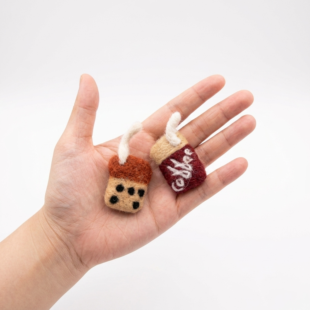 Bubble Tea Boba Drink Wool Felt Charm Component