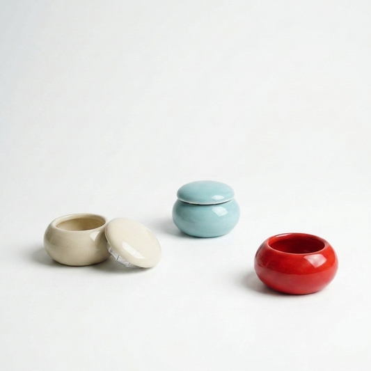 3 Colors Mini Glossy Ceramic EMPTY Round Candle Vessel with Lid