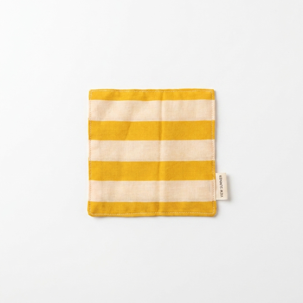 2pc, Citron Yellow and Cream Beige Striped Placemat & Coaster
