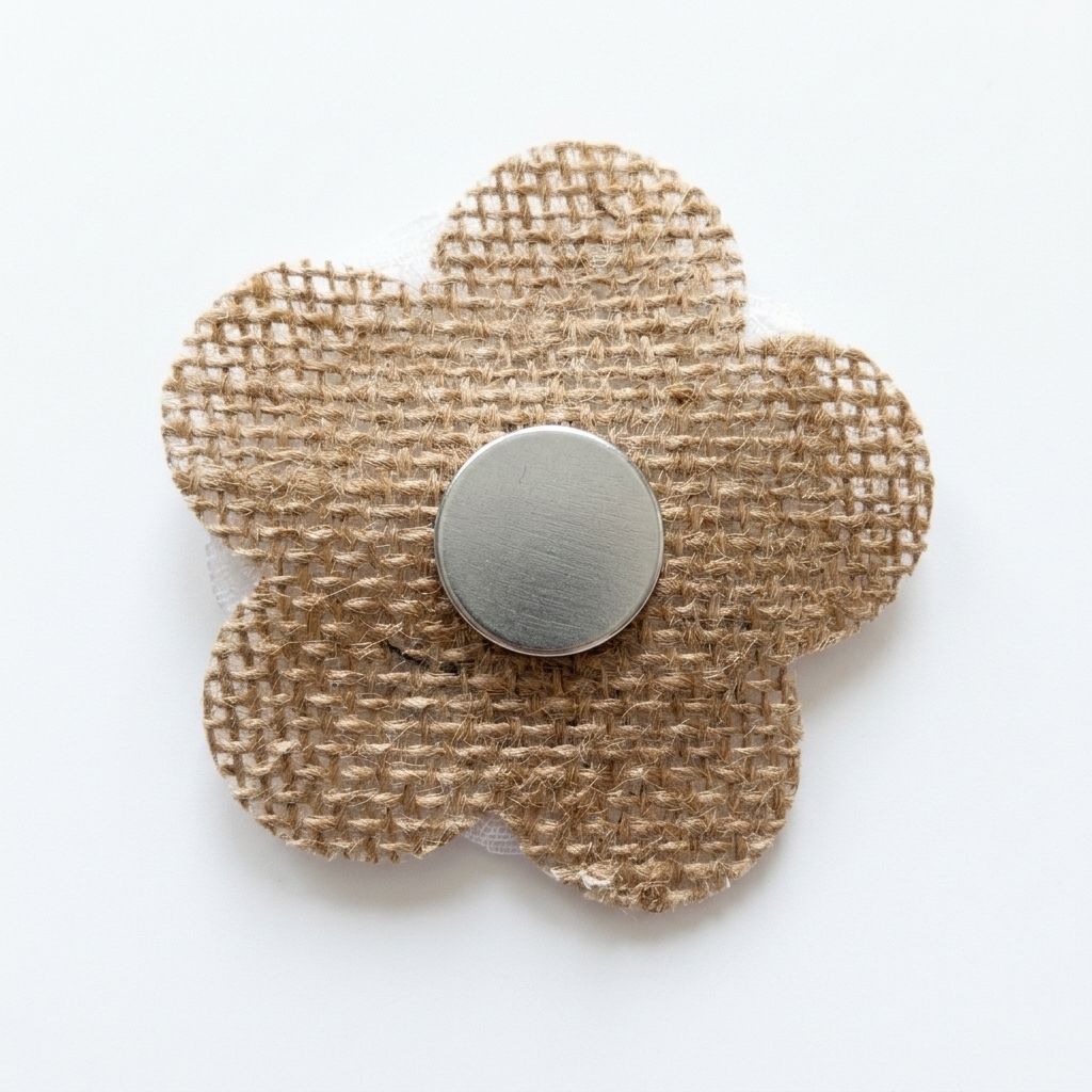 Rustic Burlap Lace Flowe Pearl Center Embellishment Component & Magnet