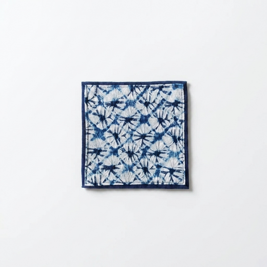 2pc, Blue White Shibori Tie-Dye Floral Cotton Fabric Table Coaster Mat