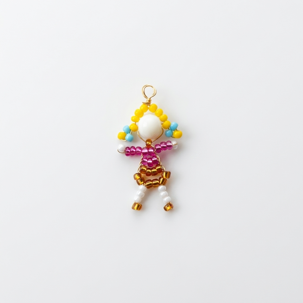 5pc, Handmade Miniature Sweetheart Girl Doll Beaded Charm Ornament