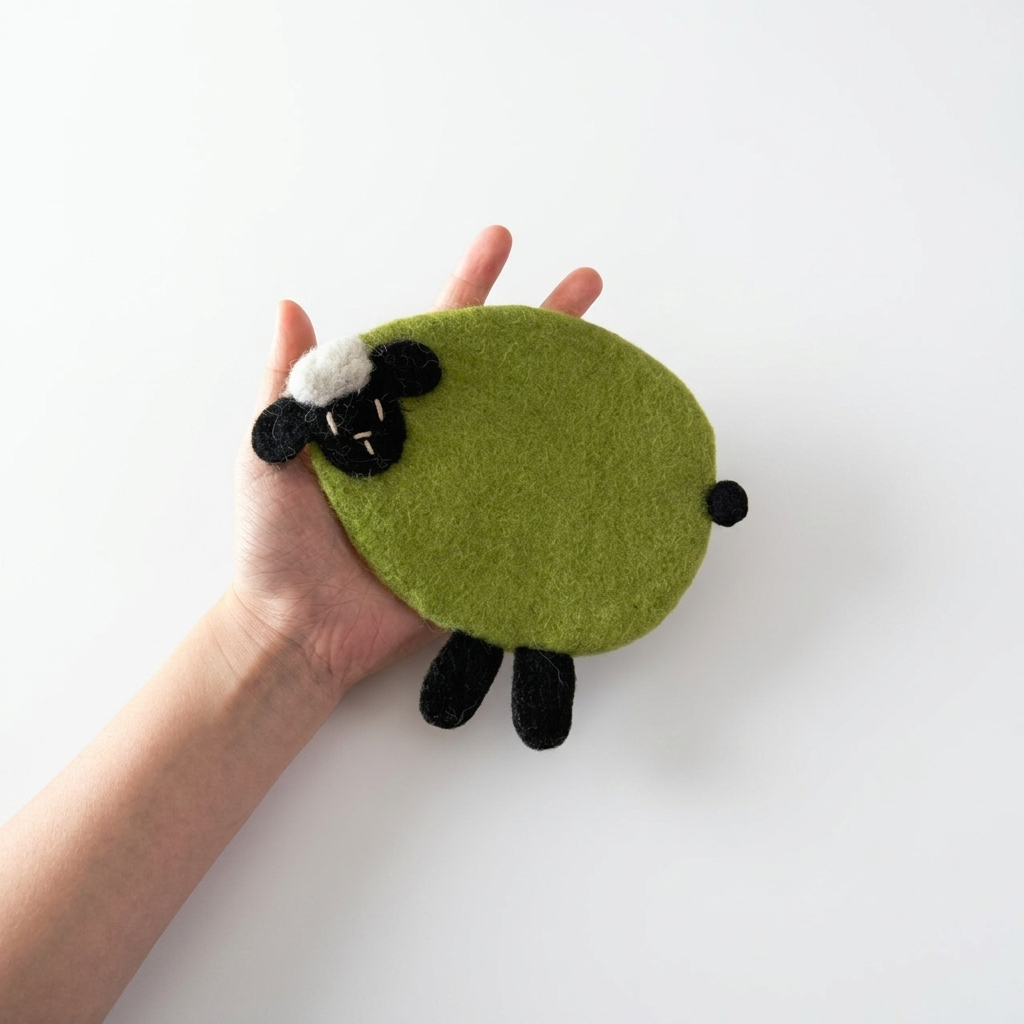 Green Grass Sheep Wool Felt Coaster Cup Mat