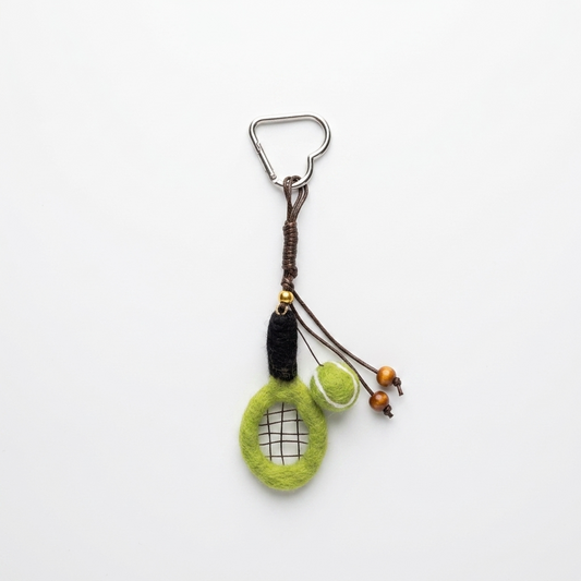 2pc, Green Tennis Ball Racket Wool Felt Bag Charm Key Chain