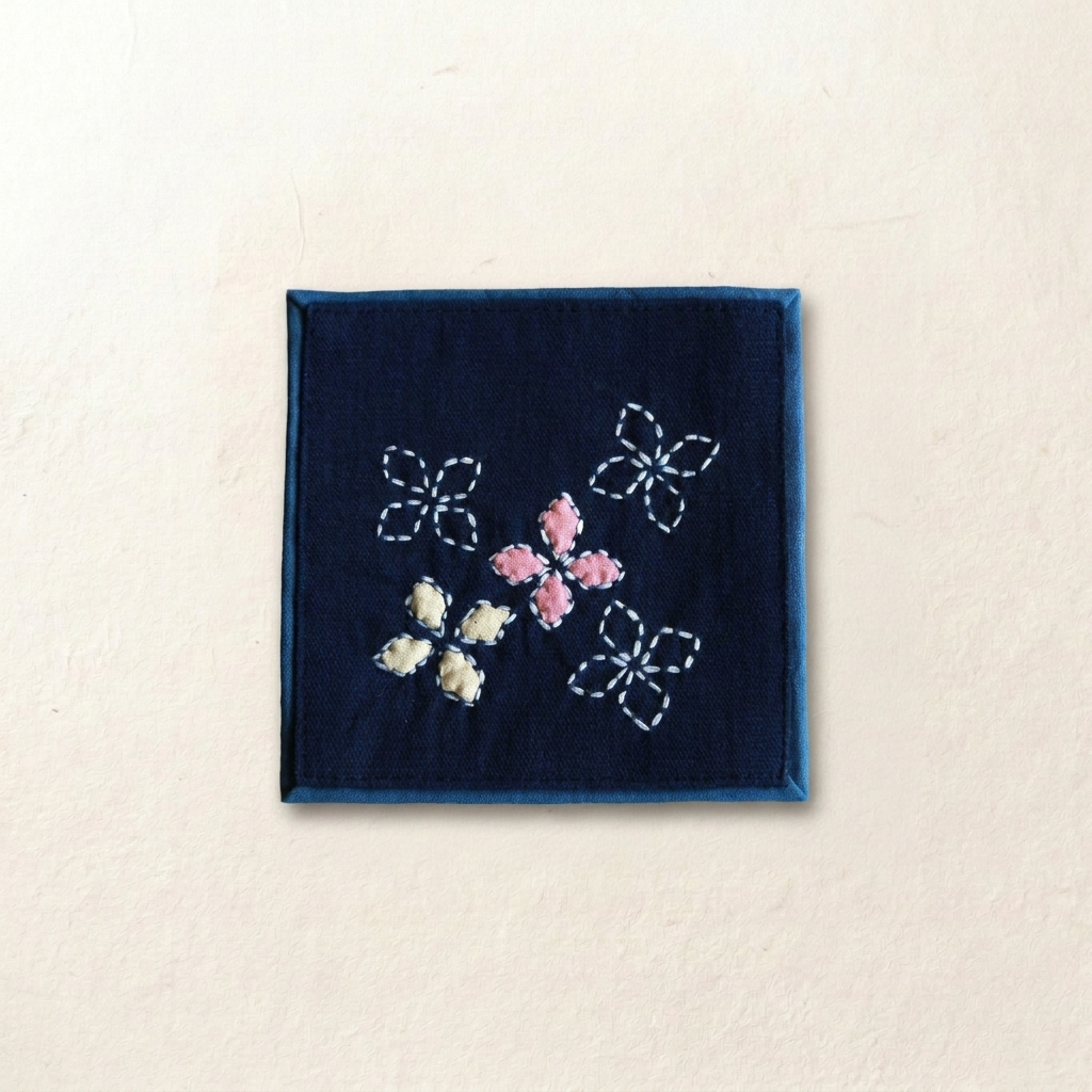 2pc, Square Hand Embroidered Cotton Fabric Coaster Mat