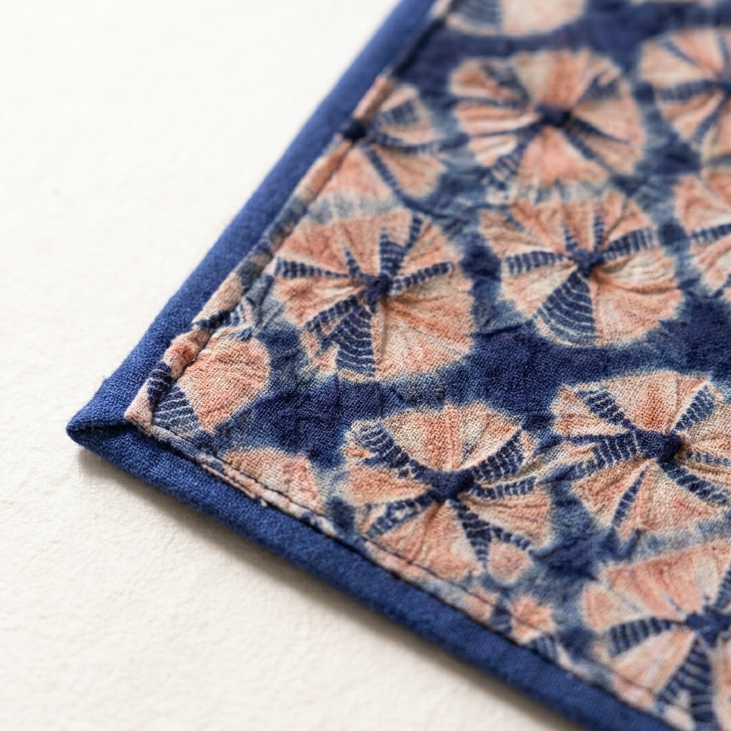 2pc, Red Blue Shibori Tie-Dye Floral Cotton Fabric Table Coaster Mat