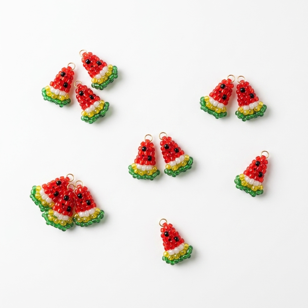 5pc, Handmade Mini Watermelon Slice Beaded Charm Ornament