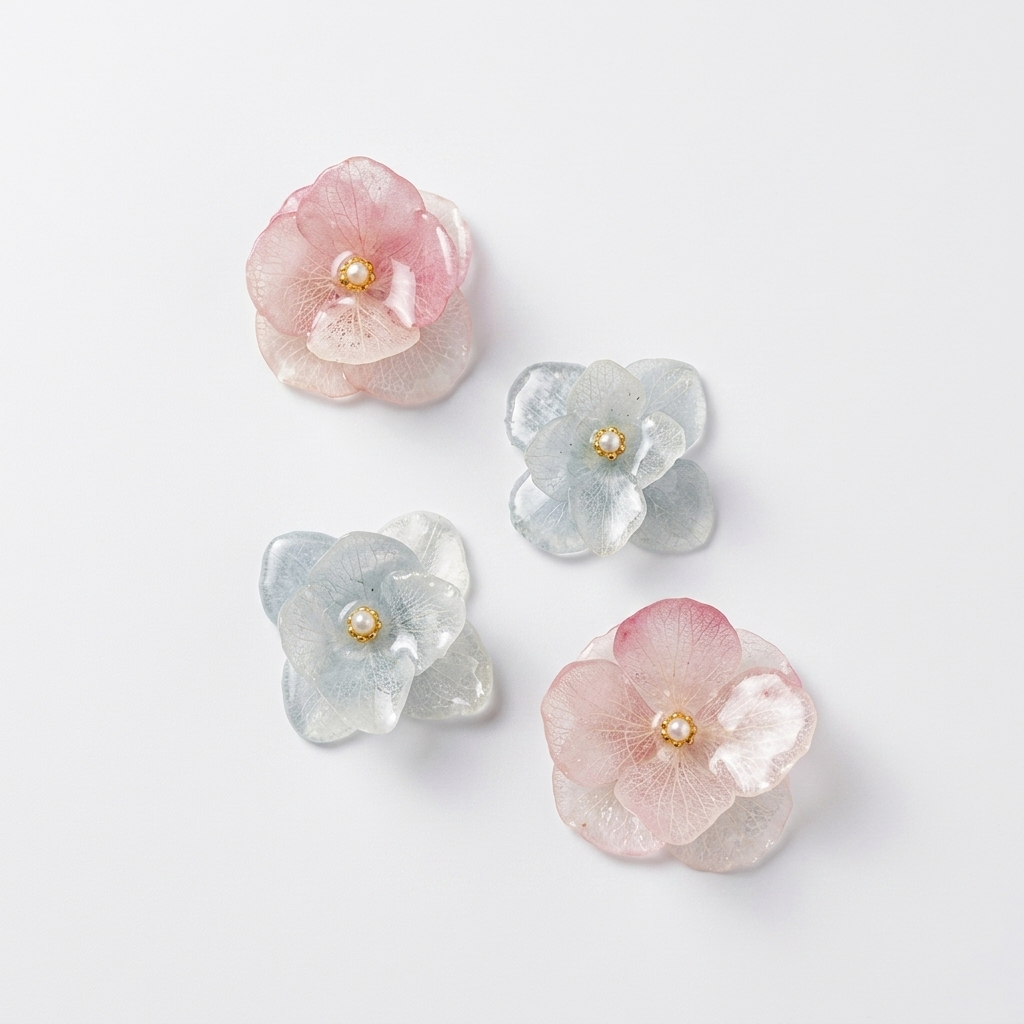 5pc, 2 Colors Real Hydrangea Flower Resin Pendant Charm