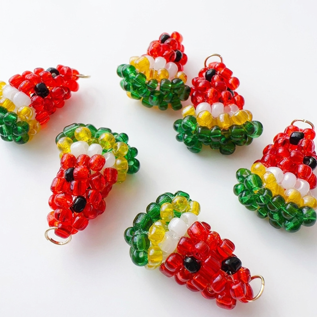 5pc, Handmade Mini Watermelon Slice Beaded Charm Ornament