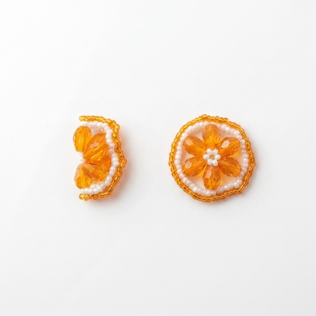 5pc, Handmade Mini Citrus Orange Slice Beaded Charm Ornament