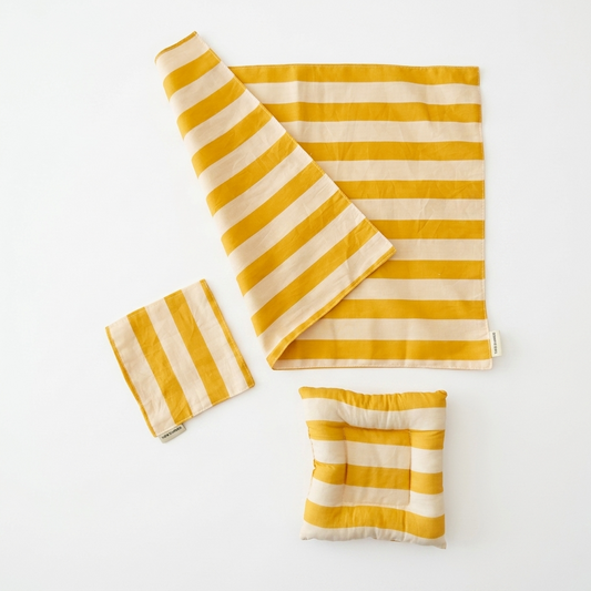 Citron Yellow and Cream Beige Striped Placemat & Coaster