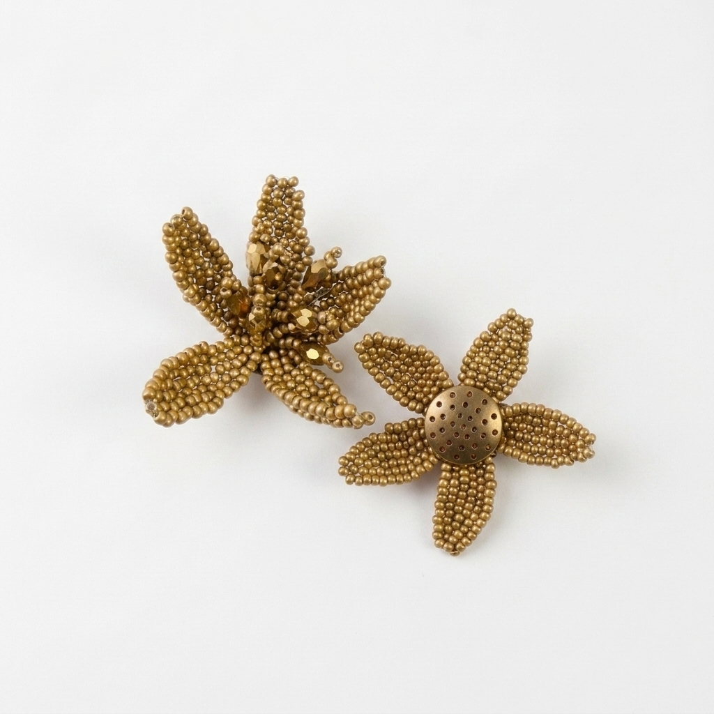 5pc, Handmade Bronze Blooming Flower Beaded Charm Ornament