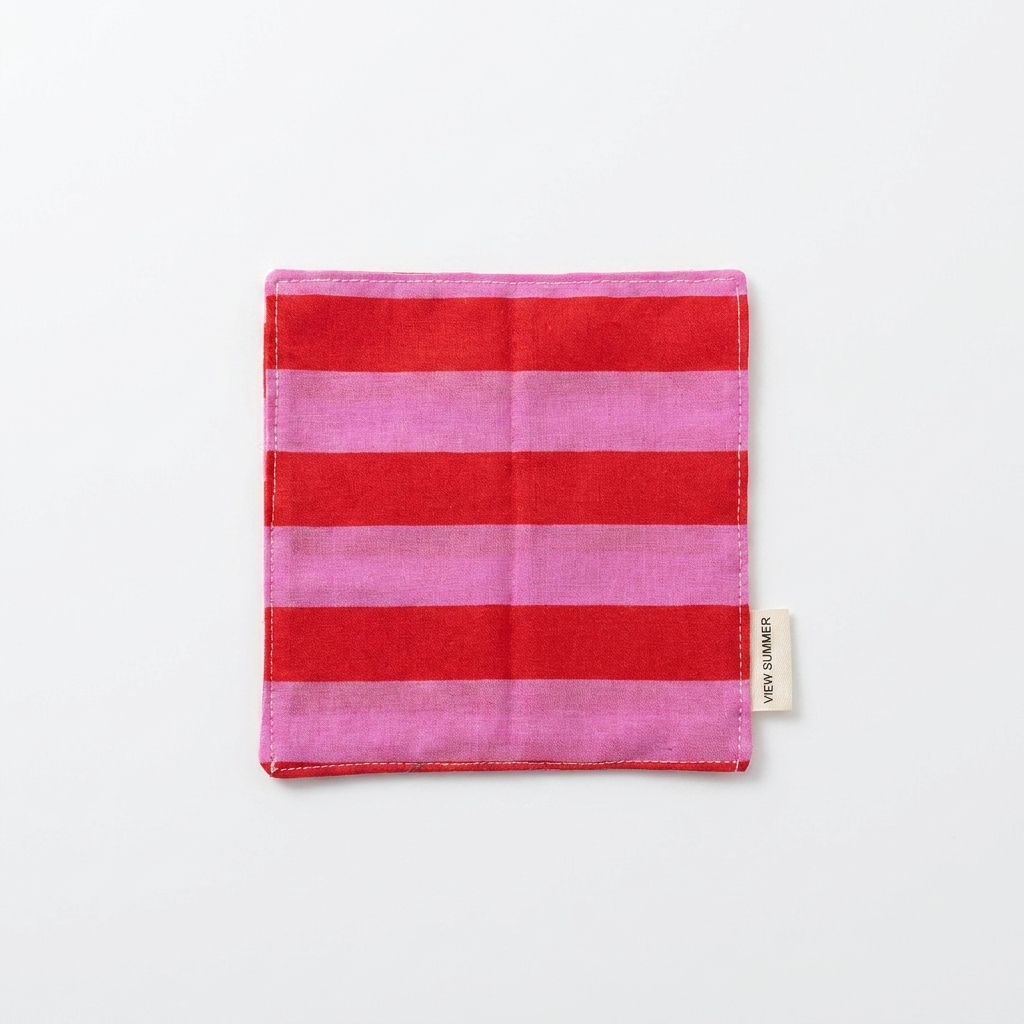 2pc, Dragonfruit Pink and Crimson Red Striped Mats & Coasters