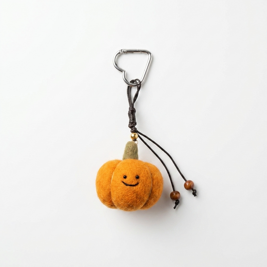 2pc, Smiley Face Orange Pumpkin Wool Felt Bag Charm Key Chain