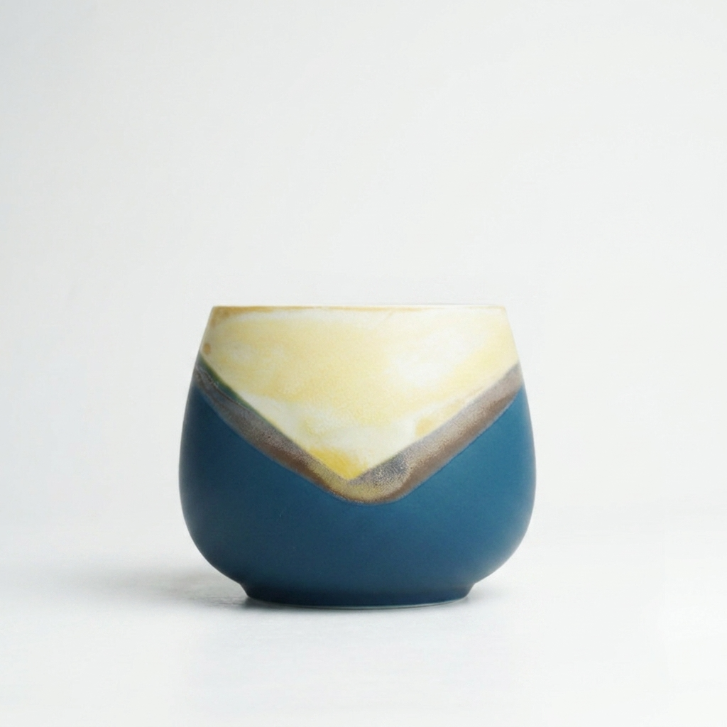 3pc, Ocean Teal Dipped Yellow Glaze Matte Ceramic Candle Vessel Jar
