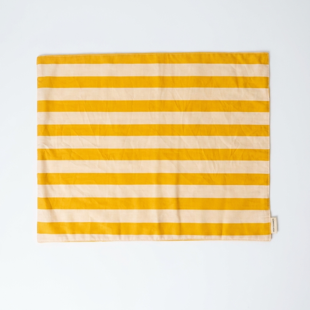 Citron Yellow and Cream Beige Striped Placemat & Coaster