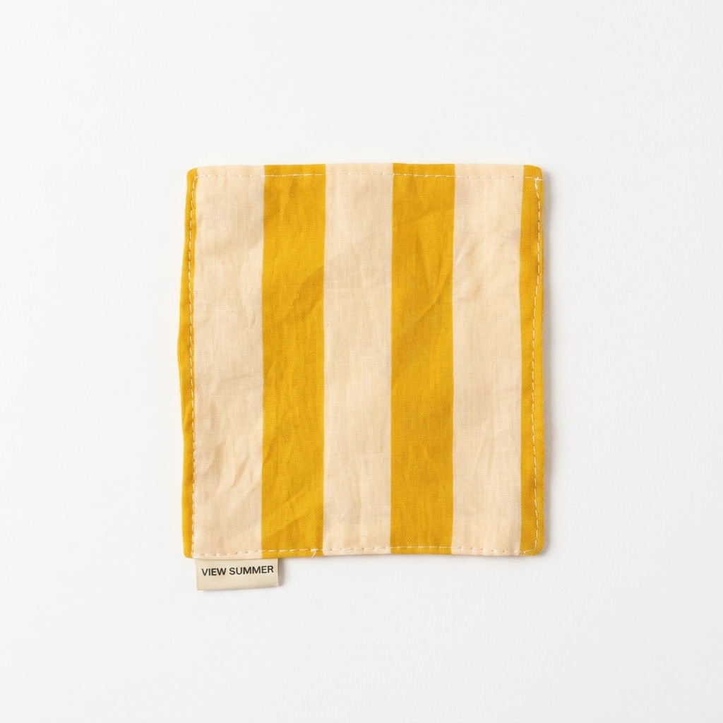 Citron Yellow and Cream Beige Striped Placemat & Coaster