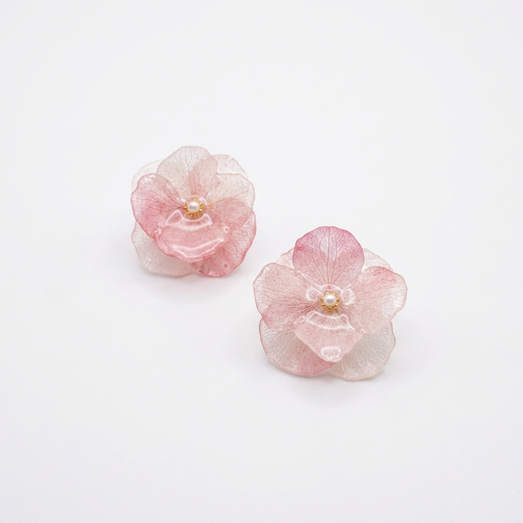5pc, 2 Colors Real Hydrangea Flower Resin Pendant Charm