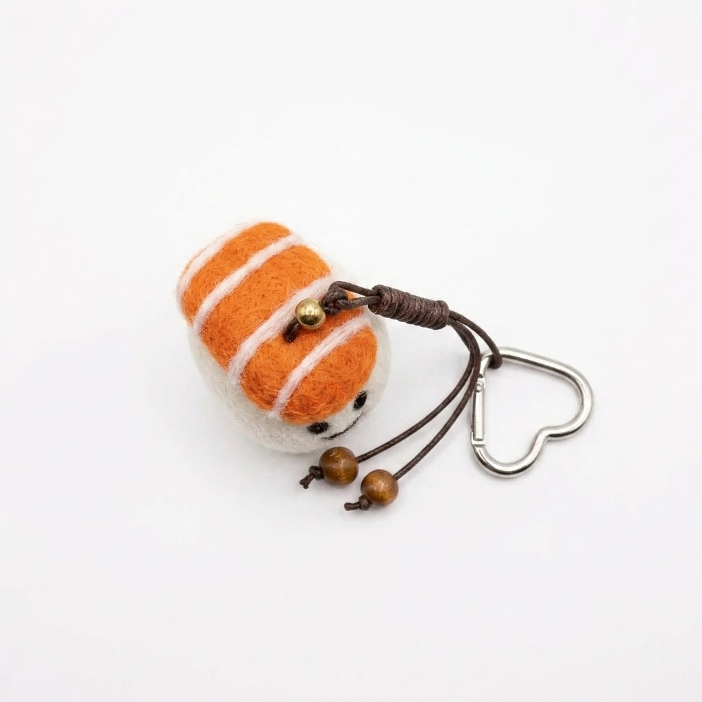 Smiley Face Salmon Sushi Wool Felt Bag Charm Key Chain