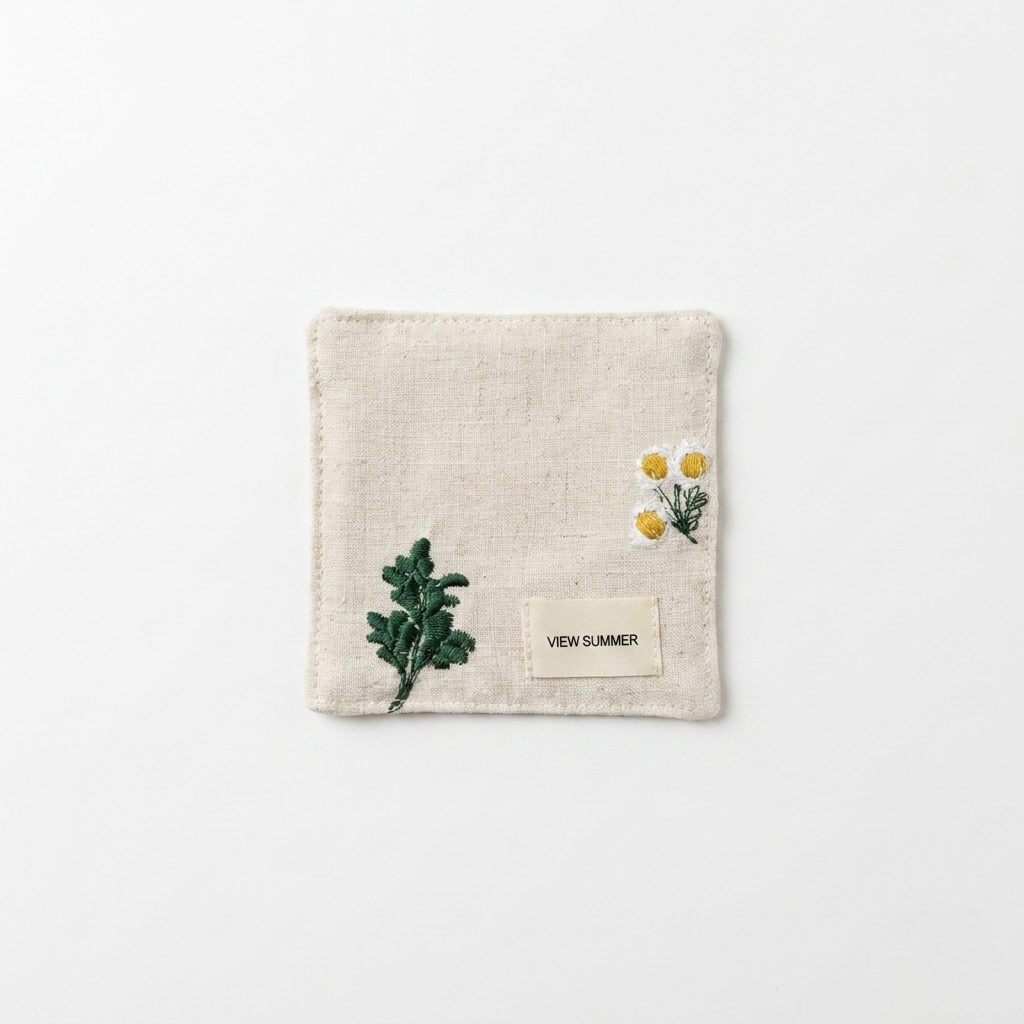 2pc, Embroidery Botanical Flower Cotton Placemats Coasters Pouch