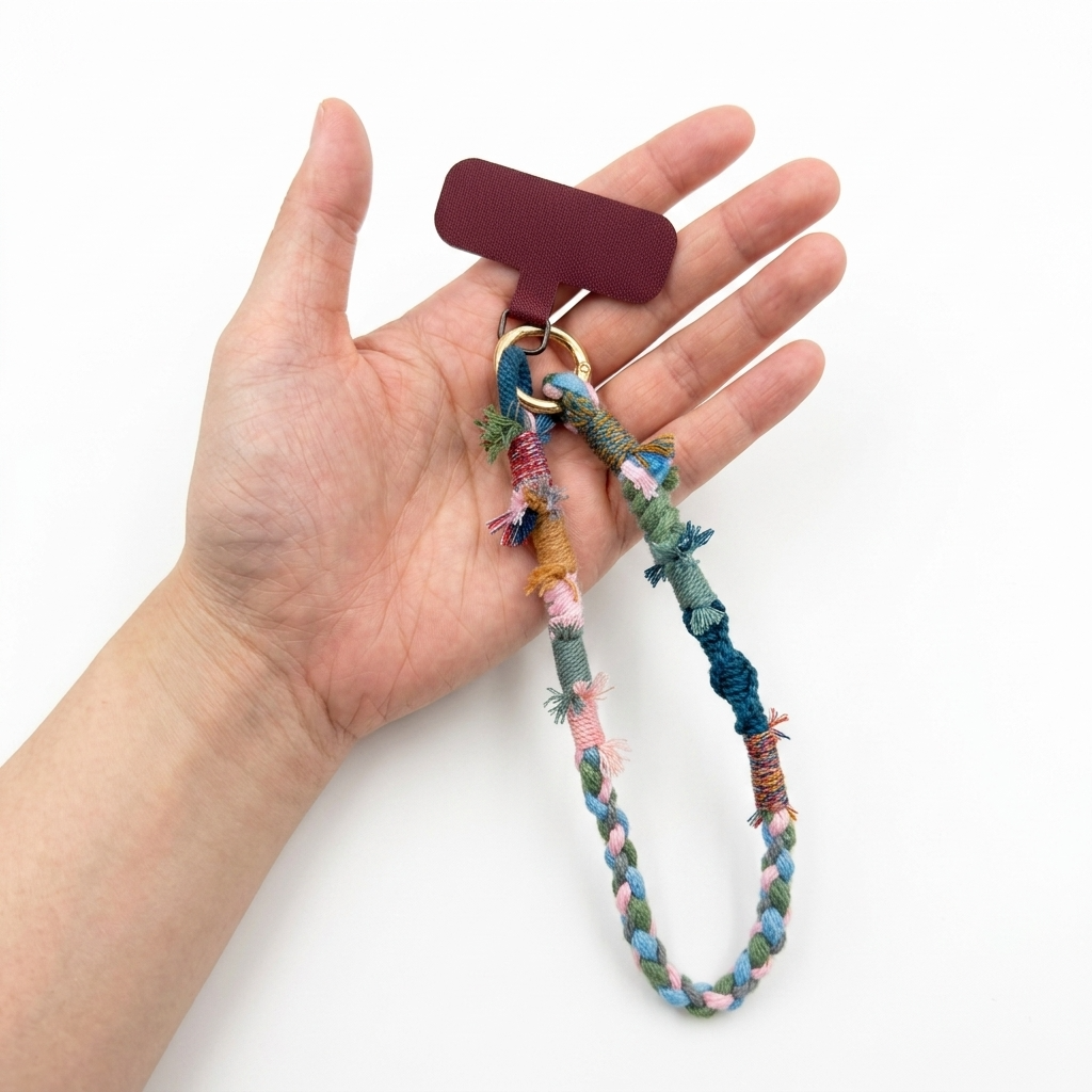 2 colors Handmade Colorful Braided Woven Cotton Fabric Phone Chain Strap