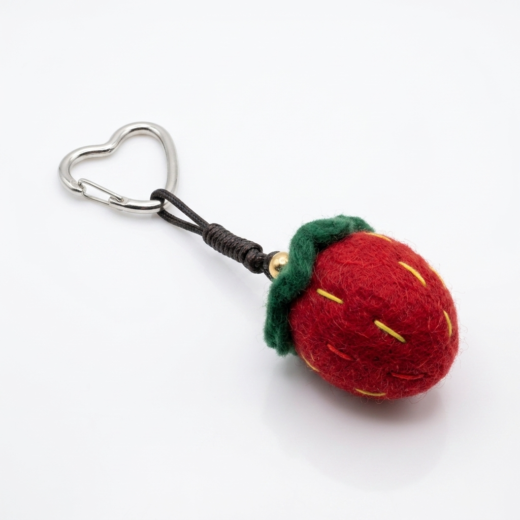 2pc, Red Strawberry Fruit Wool Felt Bag Charm Key Chain