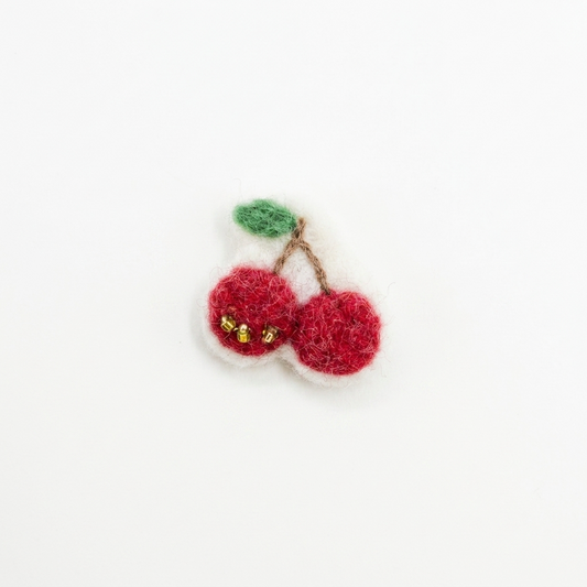 5pc, Beaded Sparkle Red Cherry Wool Felt Ornament