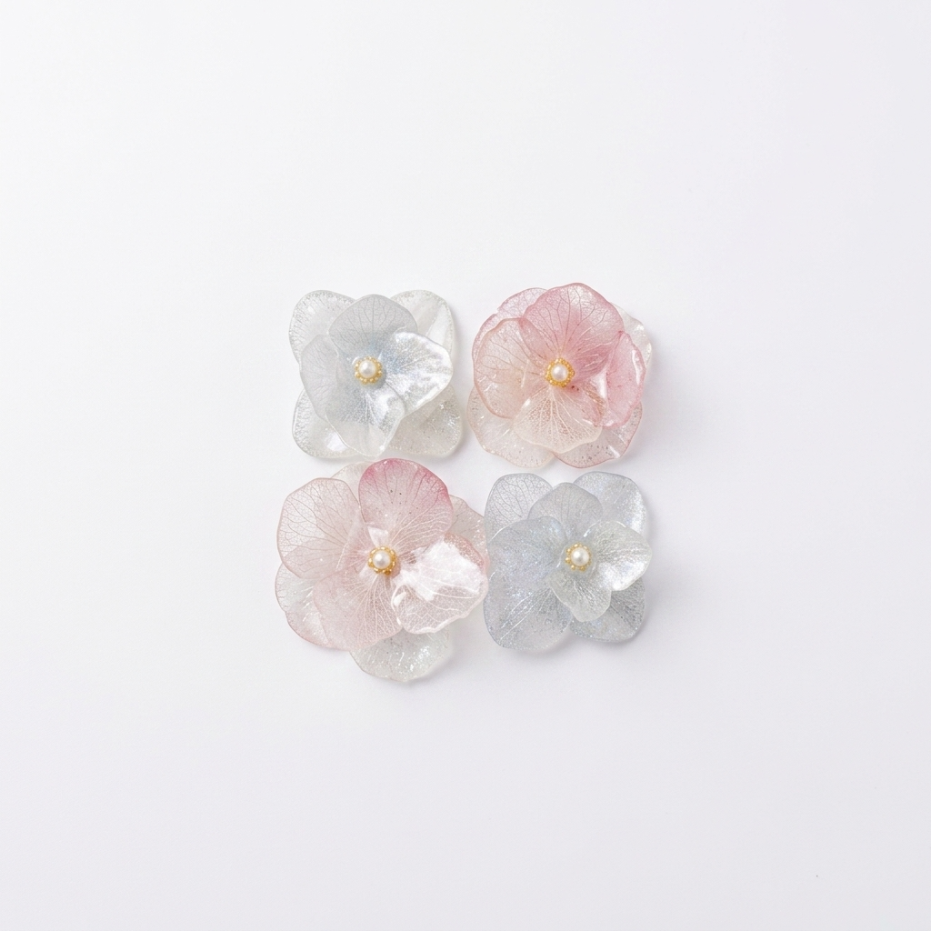 5pc, 2 Colors Real Hydrangea Flower Resin Pendant Charm