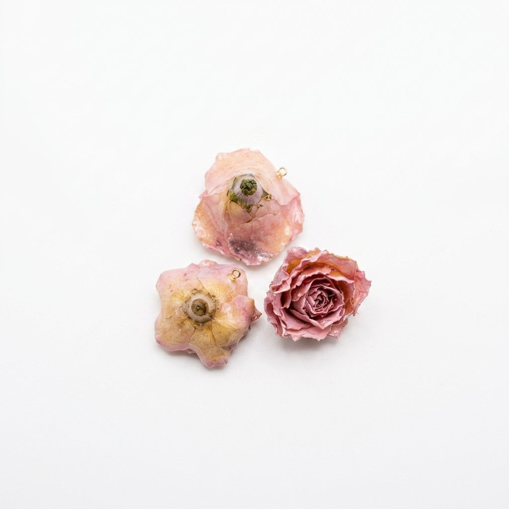 5pc, Premium Real Pink Rose Bloom Flower Resin Pendant Charm