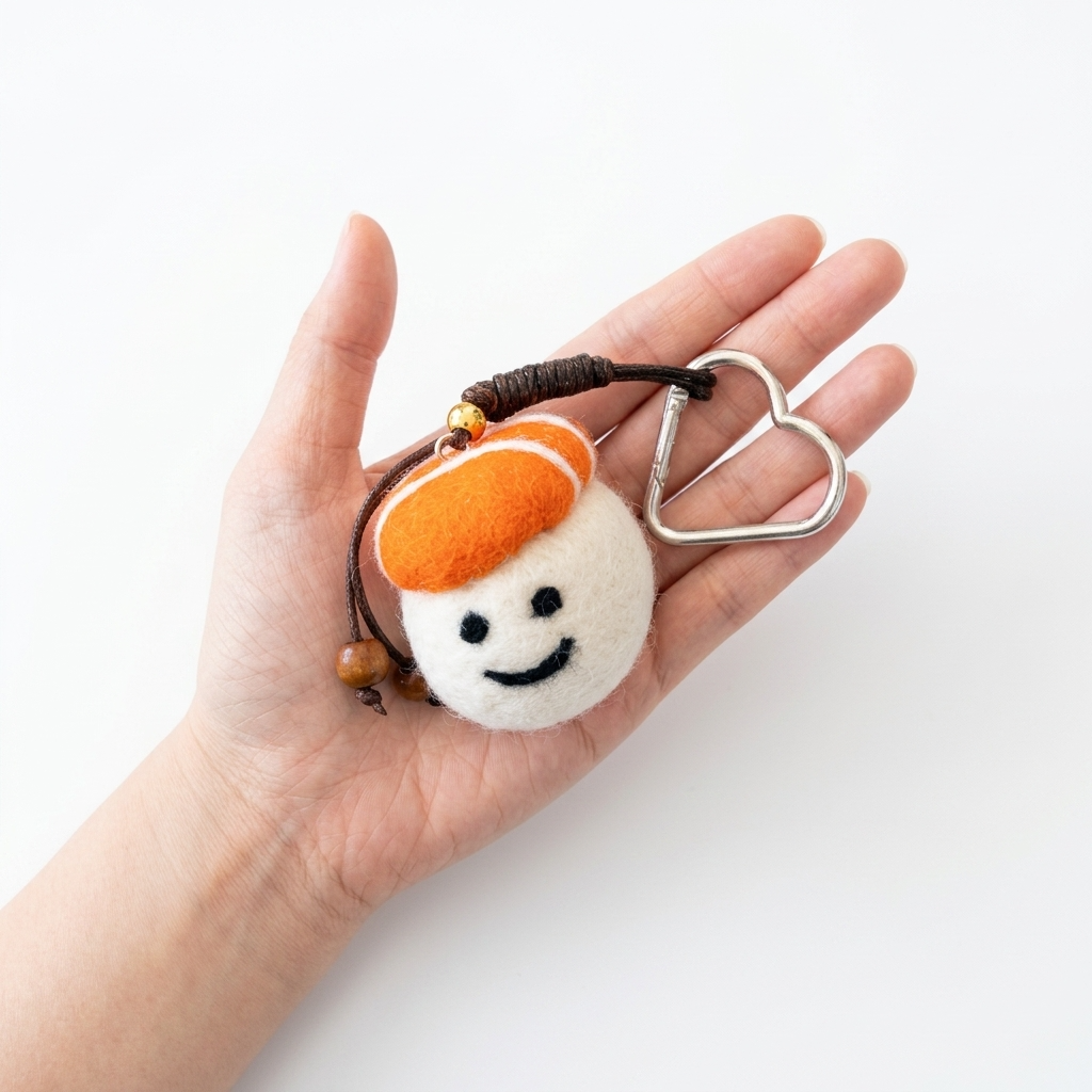 Smiley Face Salmon Sushi Wool Felt Bag Charm Key Chain
